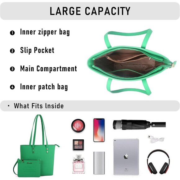 Women\'s Green-Grained PU Leather Sophisticated Elegant Retro Style Tote Bag